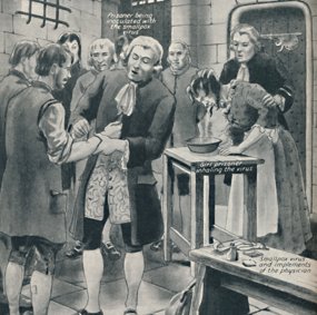 Illustrasjon av kvinne som holder ansiktet over dampende fat og mann som får påført noe på armen.