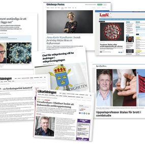 Diverse faksimiler av medieoppslag fra Sverige om debatten
