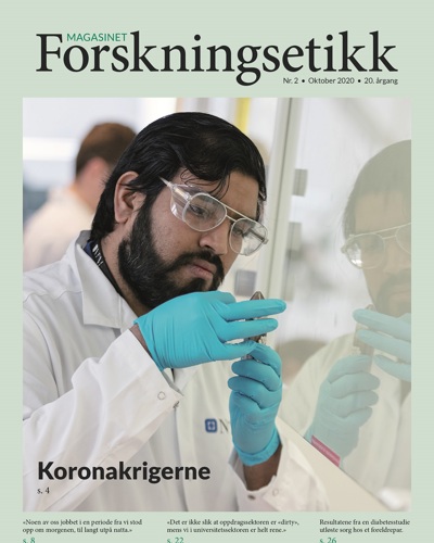 Cover of The Research Ethics Magazine no. 2, 2020. Man holding pipette in lab